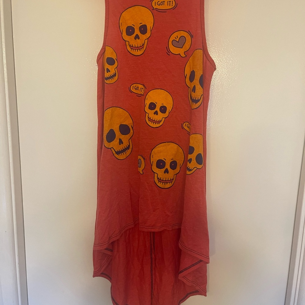 Orange Skull Graphic Long Tank Top
